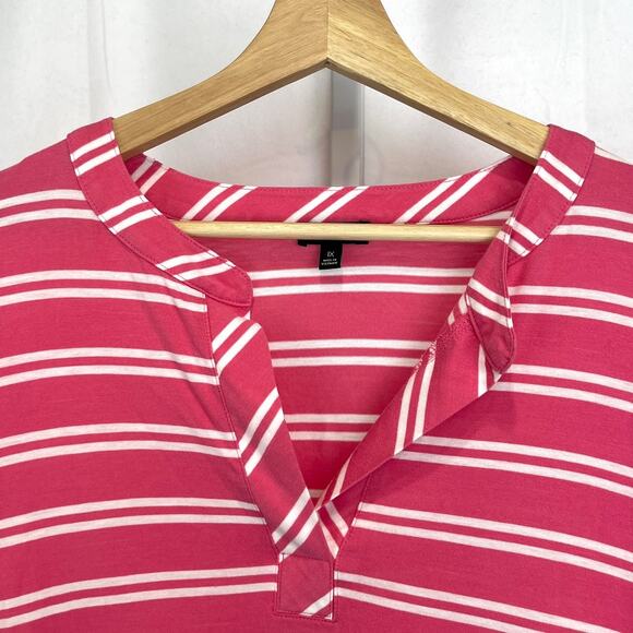 TALBOTS Striped 3/4 Sleeve Tunic Top Pullover Rayon Tencel Pink White 1X Plus - Picture 4 of 10